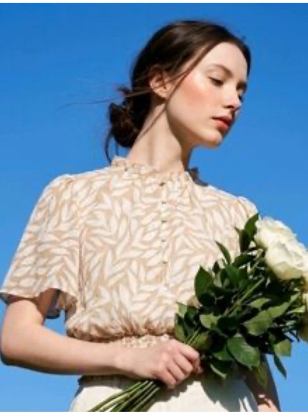 Haver of London Beige and Cream Leaf print Blouse Size M